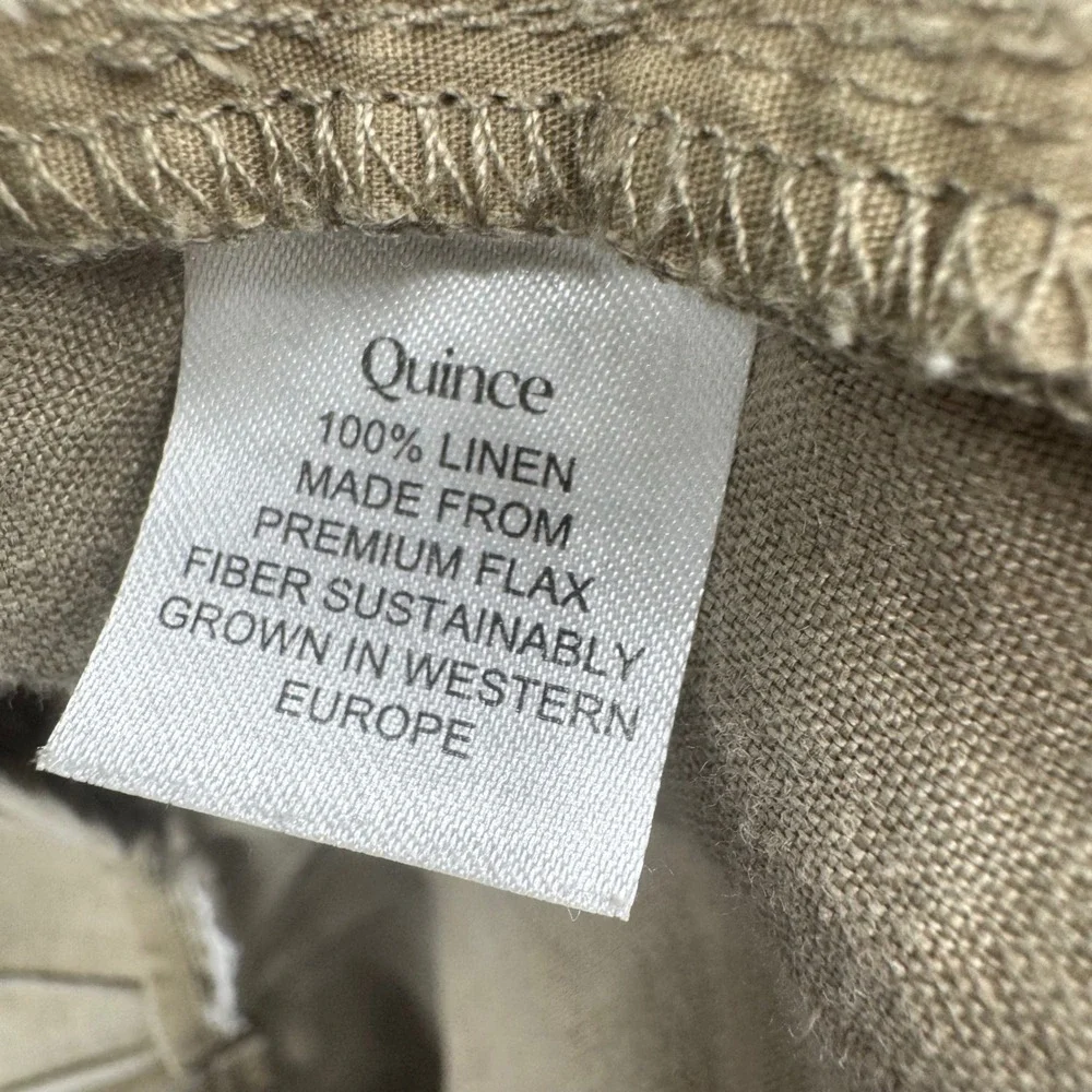 Quince 100% European Linen Straight Leg Pants Tan Khaki Elastic Waist Womens L